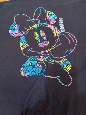 WDW Disney Minnie Mouse Graphic Tee - Black with Neon Text Print
